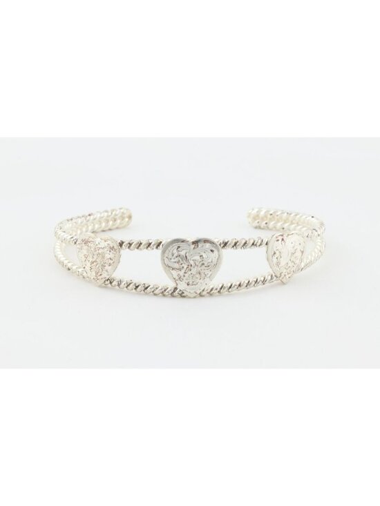 Unbranded Jewelry - Sterling Silver Etched Three Heart Cuff Bracelet 7 1/4" inch